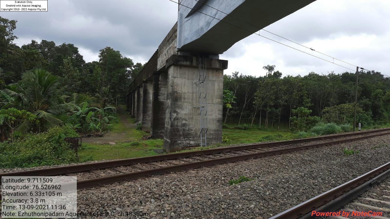 Construction of Ezuthonipadam aqueduct between ch 18220m to 18275.5m of Ettumanoor Branch canal over railway crossing at ch 44/9-10km between Kuruppanthara and Ettumanoor railway station