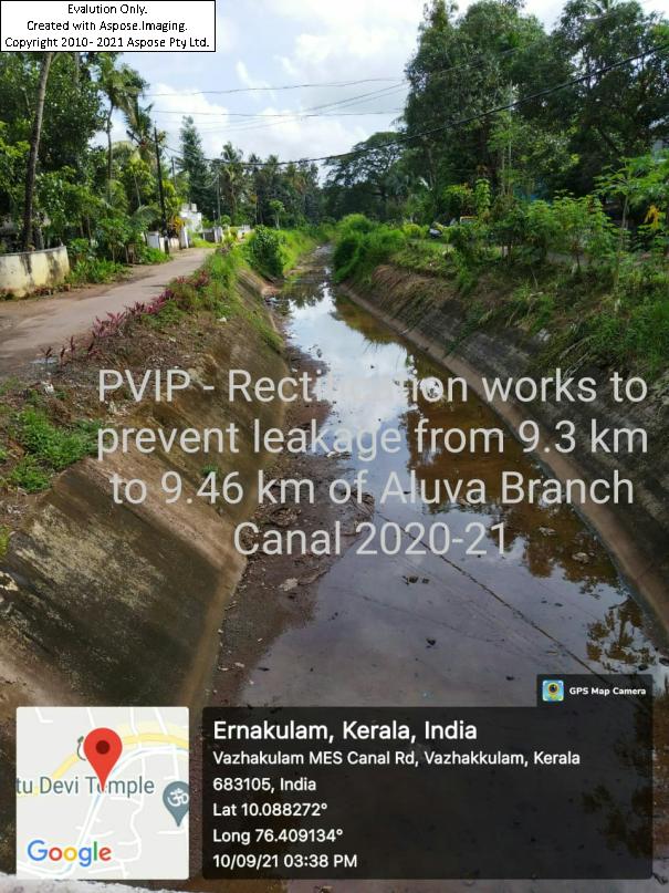 PVIP- Rectification Works to Preventing leakage from ch:9.3km  to 9.46km  of Aluva Branch canal 2020-21