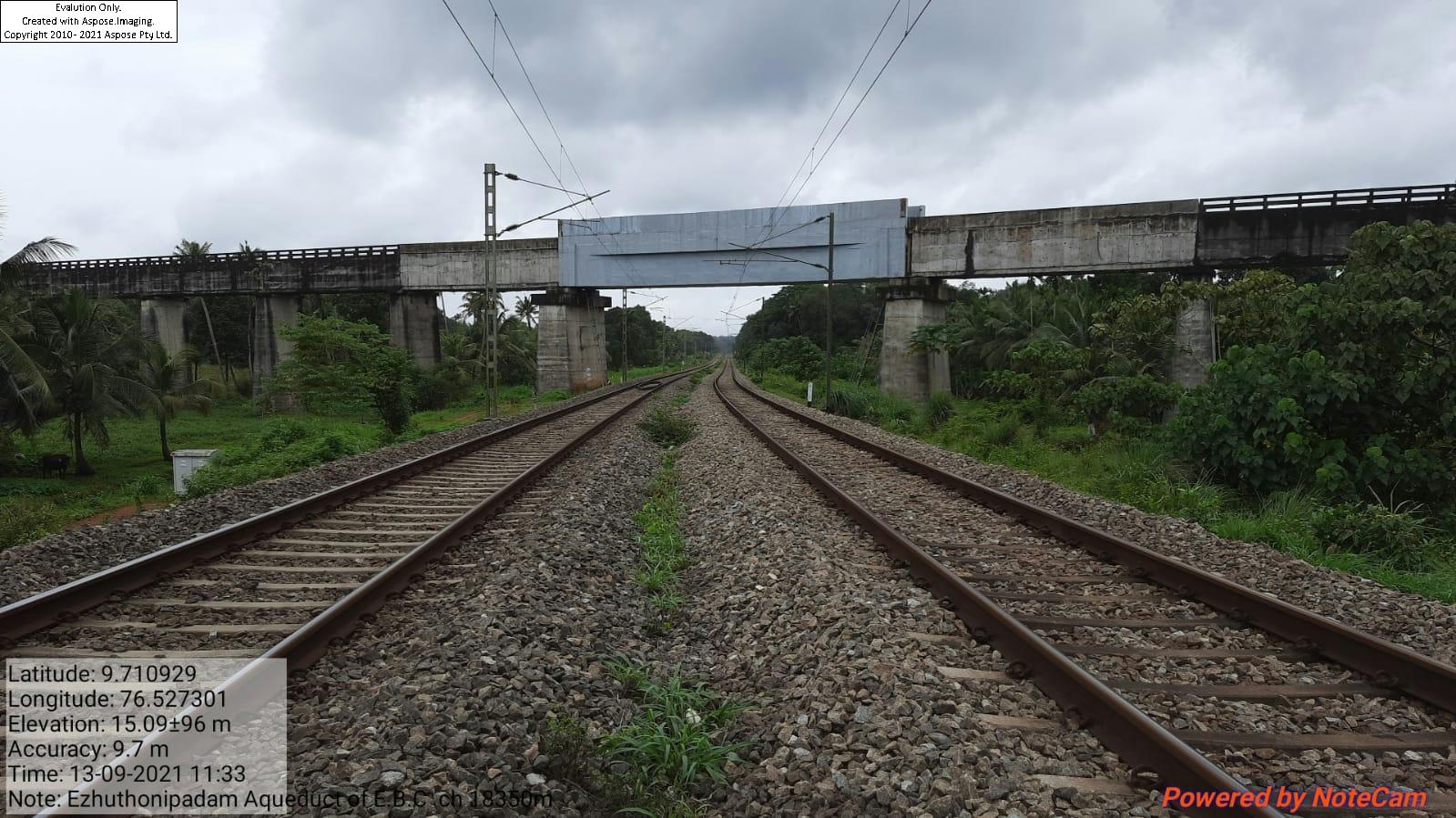 Construction of Ezuthonipadam aqueduct between ch 18220m to 18275.5m of Ettumanoor Branch canal over railway crossing at ch 44/9-10km between Kuruppanthara and Ettumanoor railway station